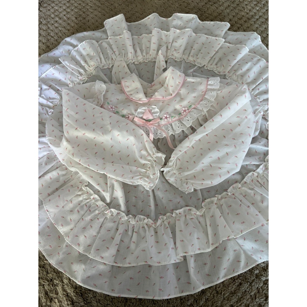 Vintage Baby Girl Party Dress Pink w/Ivory Voile Overlay Ruffle Full Circle 24M - Picture 13 of 13